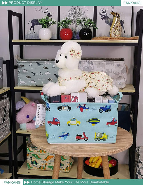 FANKANG Foldable Canvas Storage Basket, Waterproof PE Coating Nursery Hamper for Office, Bedroom, Clothes, Toys