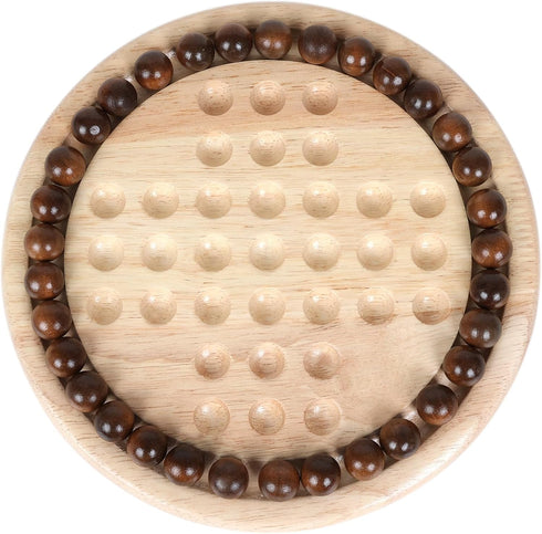 Solid Wooden Solitaire Game, Classic Handcrafted Rubber Wood Board Game Toy with 33 Smooth Wooden Balls, Strategic Mind