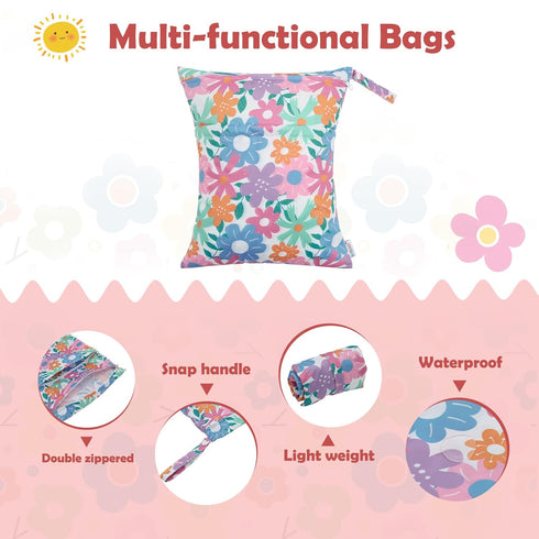 3pcs 3L-ZM18A ALVABABY Cloth Diaper Wet Dry Bags Waterproof Reusable with Two Zippered Pockets Travel Beach Pool