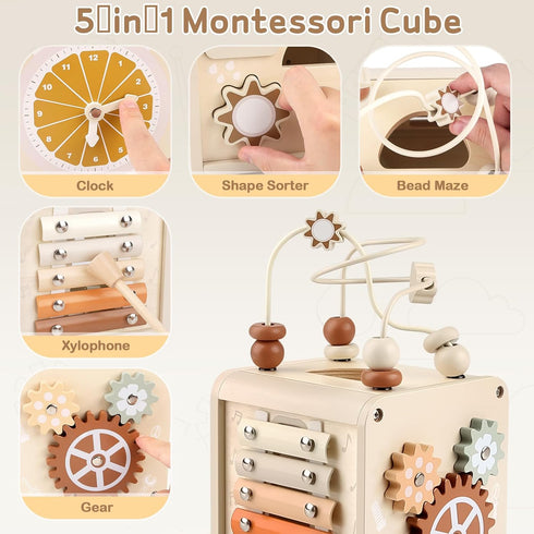 1+ 12-18 1 2 3 1-3 Vanplay Montessori Toys for Year Old Girls Boy Gifts, Wooden Sensory Activity Cube for Babies