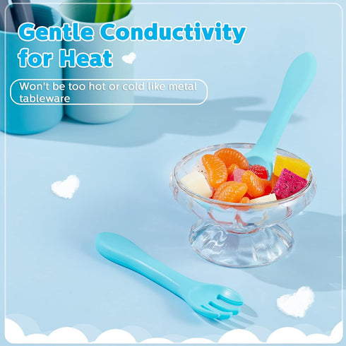 Nuenen 6 Pieces Silicone Baby Feeding Forks and Spoons Set - Hot Safety First Stage Self Feeding Supplies Mini Kids
