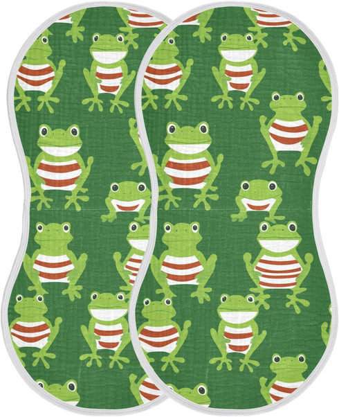 tplaotee 22x11in Cartoon Green Frogs Red-Stripe Cotton Burp Cloth Soft Touch Baby wash Cloth for Babies boy and Girl