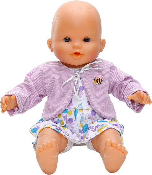 14-16 Inch 2-Piece Set Baby Doll Clothes for Baby Dolls Cute Handmade Purple bee Dress with Purple a Coat
