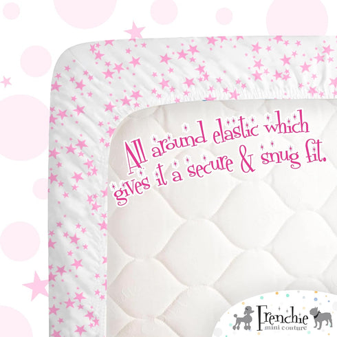 Frenchie Mini Couture 100% 28 52inx8in, 2-Pack Fitted Crib Sheets Woven Cotton Fits Toddler Mattress, Pink Stars, x