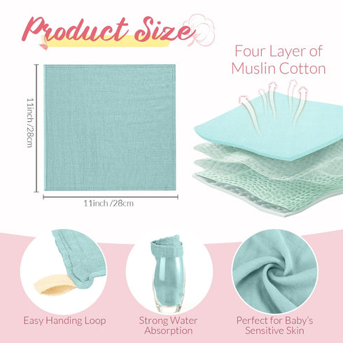 6 32"x 32" 12"x 12" Preboun Pcs Muslin Hooded Baby Towels and Washcloths Cotton Newborn Bath Towel Anti-Shrink Infant