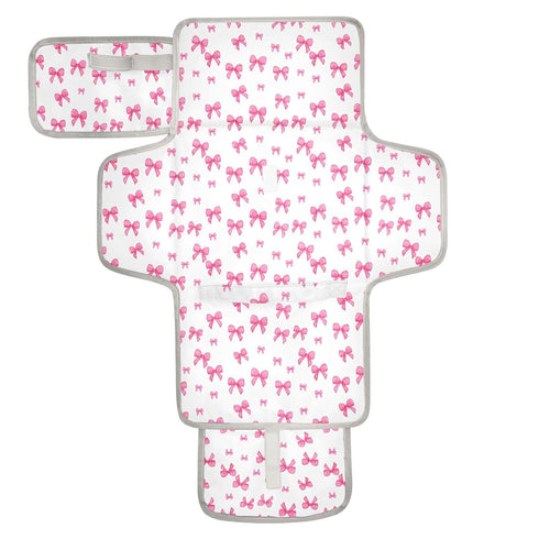 SDMKA Pink Bows Portable Diaper Changing Pad - Waterproof Travel Mat with Head