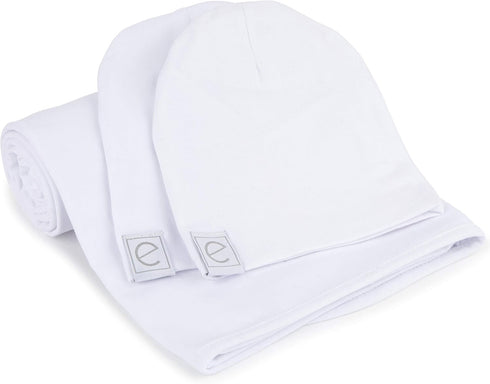Ely's & Co. Cotton Knit Jersey Swaddle Blanket and 2 Beanie Gift