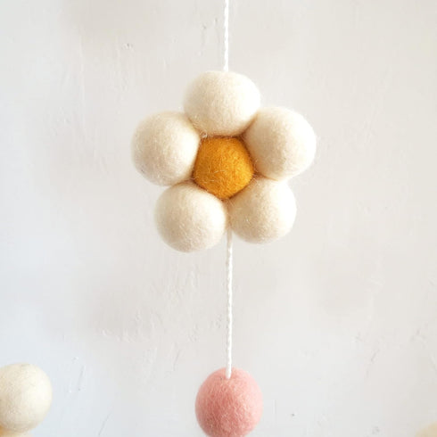 Goukurlsma Daisy Mobile for Crib Boho Baby Crib Mobile for Girls Pink Felt Flower Baby Mobile for Crib
