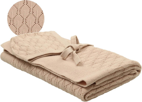 peluche 0-3 29" 36") Pointelle Knit Blanket with Bonnet - Luxurious Cuddle & Swaddle - Unisex Newborn Baby Swaddles