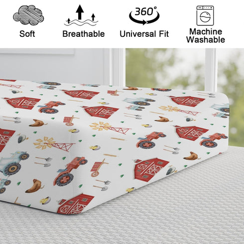 Watercolor Farm Animals Changing Pad Cover, Retro Barn Diaper Change Table Sheets for Boys Girls 32''x16''