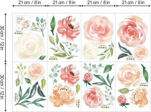 Peony Flowers Wall Stickers DIY Leaves Wall Decals Art Decor for Living Room, Girls Bedrooms