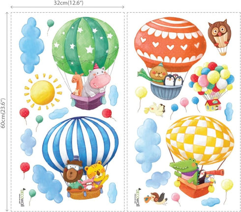 DECOWALL DA-1406B Animal Hot Air Balloons Wall Stickers, Peel and Stick Removable Decals for Kids Nursery Bedroom Décor