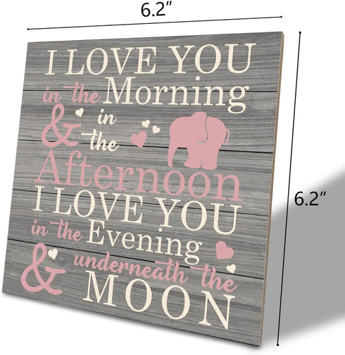 SUSZDOU 6.2 6.2inch, Love Sign, Wood Plaque Table Art Sign * Elephant Wood Sign for Nursery, Decoration for Baby Girls