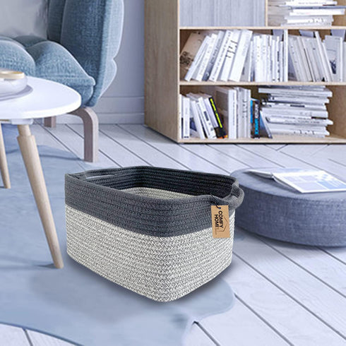 COMFY-HOMI Cotton Rope Woven Basket with Handles, Organizing Bins for Toys, Books, Cloth Storage, Light Grey