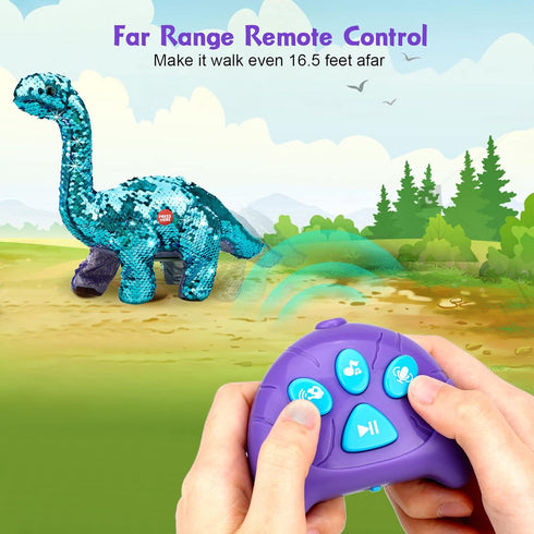 2 2-7 Koonie Dinosaur Toys for Girls, Year Old Girl Toys, Purple Dinosaur Remote Control Reversible Sequins Dinosaur