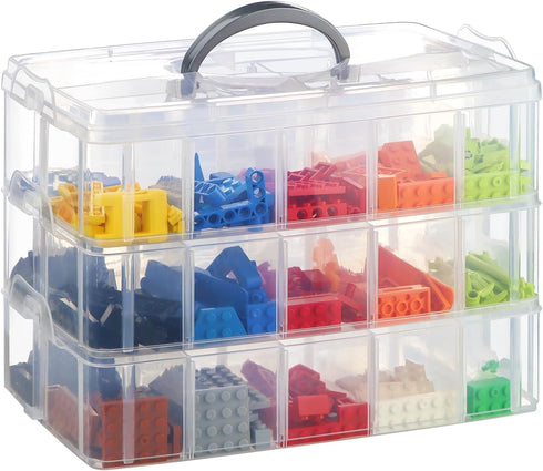 Storage Box for Lego, Stackable Organizer with 30 Compartments for Lego, Barbie Dolls, Hot Wheel Toy Bins for Kids,
