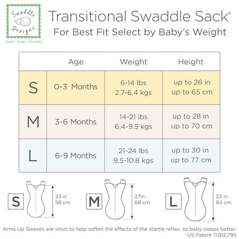 SwaddleDesigns Transitional Swaddle Sack, Blue Tiny Triangles, Med, 3-6 Month, 14-21 lb, Arms Up Half-Length Sleeves