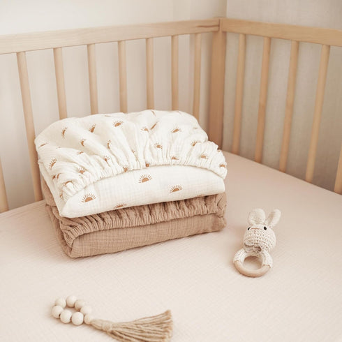 2 Pack, 52"x28" Konssy Muslin Crib Sheets for Boys, Soft Cotton Neutral Baby Sheets for Standard Crib Mattress (Camel