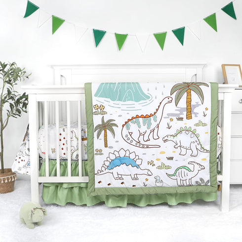 SWESEN Dinosaur Crib Bedding Set 4-Piece for Boys, Crib Set Includes Quilt,