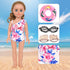 Doll Swimsuit Set for 18-Inch Doll, 7 Pcs Swimming Accessories, Bathing Suit, Goggles, Flip-Flops, Swim Ring