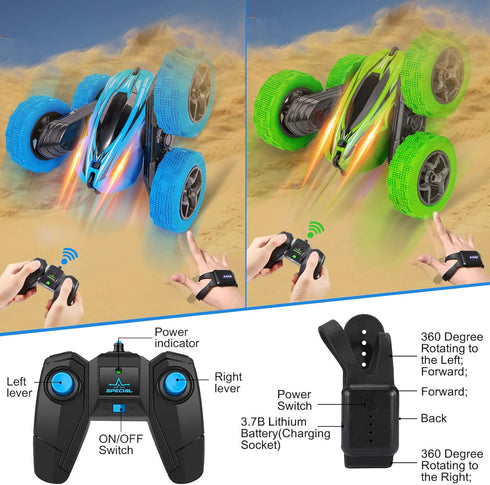 Twister.CK 2PACK 4WD 360 2.4GHZ RC Stunt Car Watch Gesture Sensor Car Double Sided Degree Rotating Tumbling