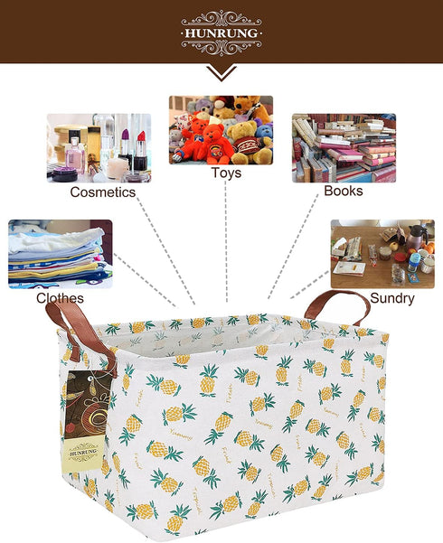 HUNRUNG Rectangle Storage Basket, Cute Canvas Organizer Bin for Toys, Books, Clothes