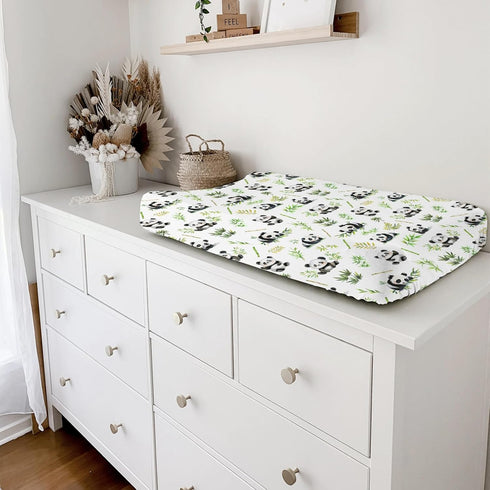 Watercolor Panda Changing Pad Cover, Green Leaves Baby Changing Table Sheets for Boy Girl 32''x16''