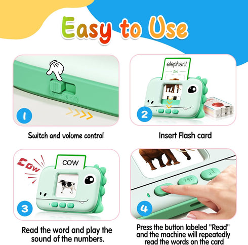 Talking Flash Cards (Dinosaur Style) for Toddlers 1-3 2-4, Learning Toys for Boys and Girls, Autism Speech Therapy