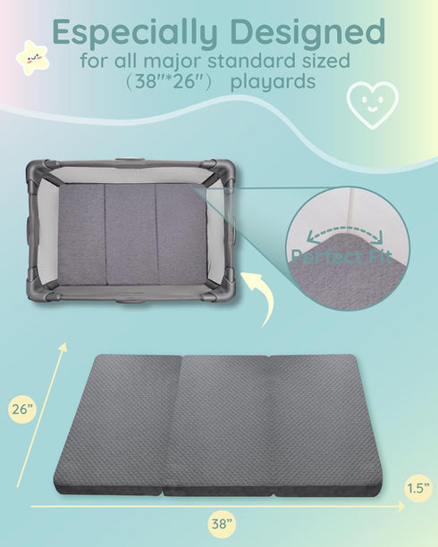 Pack 38"x26"x1.5", Pack Lilian&Gema and Play Mattress N Play Mattresses Pad for Play Pen and Playard, Premium Foam