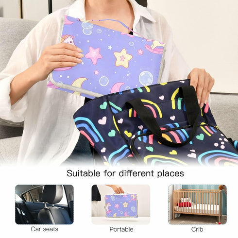 SyXIOP Cute Cartoon Rocking Horse Star Purple Peach Reusable Changing Table pad with Tissue Pocket Diaper Changing pad