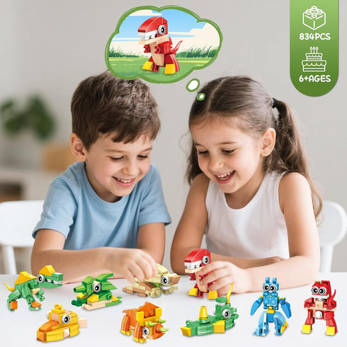 24 Pack 3-in-1 6-12 Easter Party Favors for Kids, Dinosaur Building Block Toys, Kids Classroom Gifts, Stocking