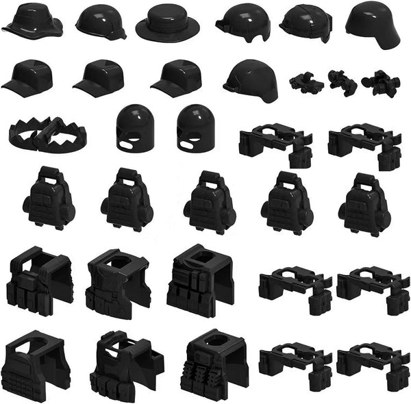 Military Weapons Pack, Classic Building Block Military Toy Accessories Hat, 30 Piece