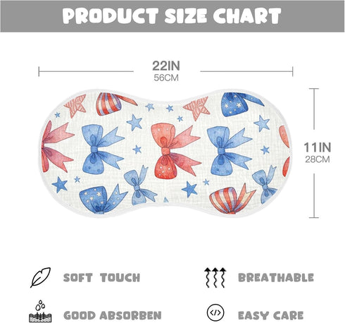 decor gift 4th 4 Pack 22x11in Cotton Muslin Burp Cloth Soft Touch Patriotic Ribbons of July Baby spit up Cloth