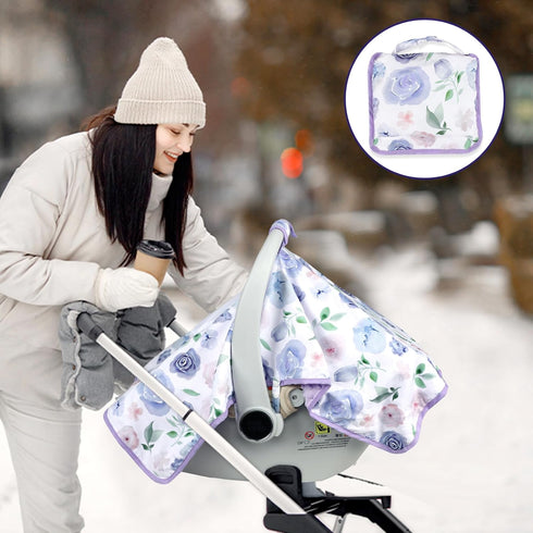 Cozy Baby Carseat Seat Cover Girls, Winter Carseat Canopy, & Warm Cover with Zipper Peep Windows, Infant Minky Carrier