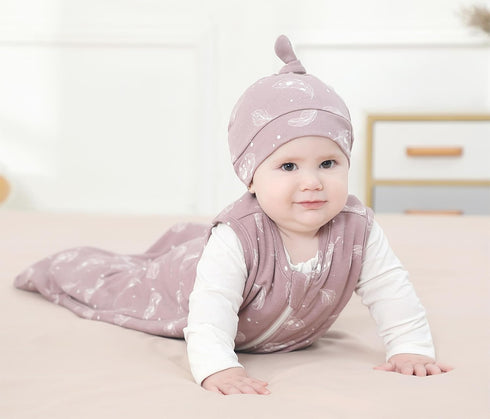 Owlivia Organic Cotton Baby Sleep Sack, 2-Way Zipper Wearable Blanket, Unisex (Feather Mauve, 3-12 Months)