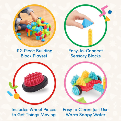 112 Playset Set 2+ Battat Bristle Blocks STEM Interlocking Building Blocks Pieces Developmental Toys for Toddlers & Kid