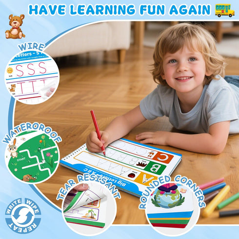 Justification leftBC 3-5 Preschool Dry Erase Learning Workbook for Kids Ages Reusable Tracing Book for Letters A-Z