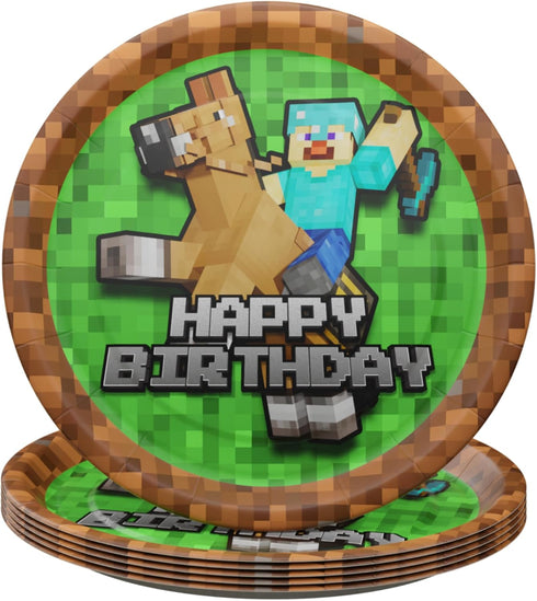 Pixel Miner Dinner and Dessert Plates - 40 pieces for 20 Guests, Video Game Party Supplies and Birthday Decorations