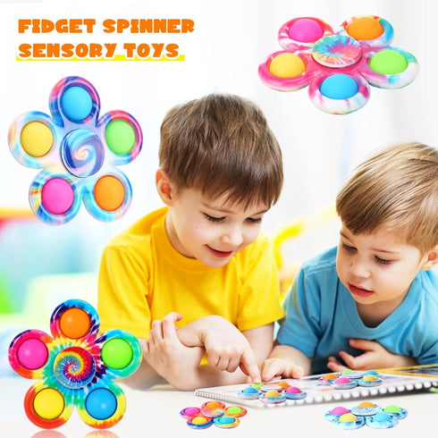 24 Packs, SCIONE Pcs Tie Dye Fidget Spinners, Sensory Toys for Kids, Flower Simple Dimple Hand Spinners, Stress Relief