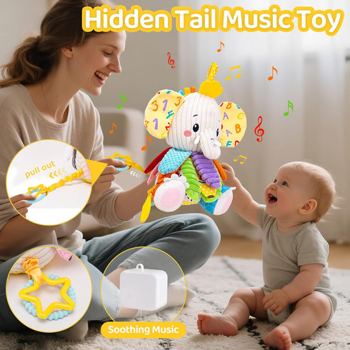 JoySpark Toys 3-6 3 6 9 12 Tummy 0-6 6-12 Baby Toys Months, Musical Stuffed Elephant Toddler Toy for Newborn Infant