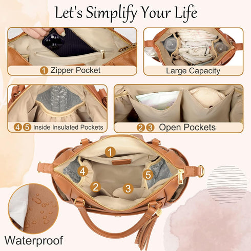 12 Strap,2 Omanmoli Small Diaper Bag,Mini Diaper Bag Tote, Leather Crossbody Diaper Bag Clutch with Pocekts Diaper Bag