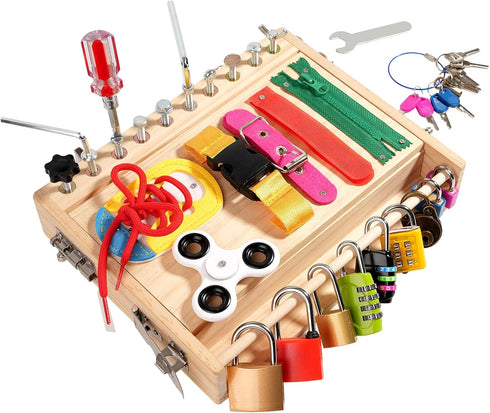 2-5 Set, INIFEIDALA Montessori Wooden Busy Board - Fine Motor Skills Toys for Year Old Boys Girls, Preschool STEM Life
