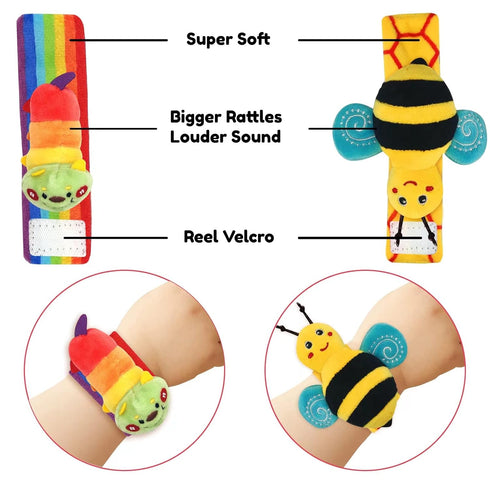 Infinno Baby Wrist Rattle Socks and Foot Finder Set, Perfect Toys for 0-12 Months Newborn Boys and Girls, Garden Bug