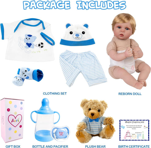 Aori Real Life Baby Dolls, 22 inch Lifelike Baby Doll, Realistic Newborn Boy with Feeding Accessories Set