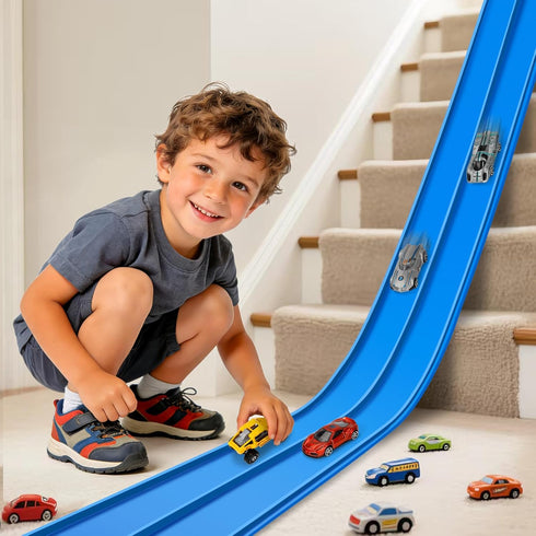 Vcsaq Flexible Race Track Toys for Kids, 15 Ft Flex Tracks Starter Set