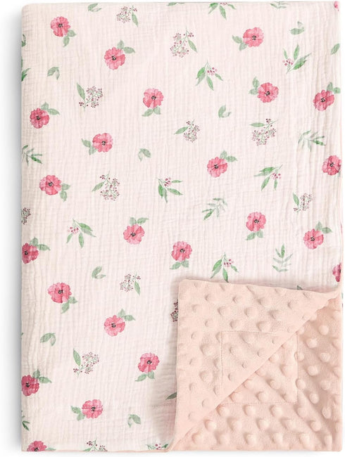david's kids Muslin Minky Baby Blanket for Girls with Muslin Cotton Front