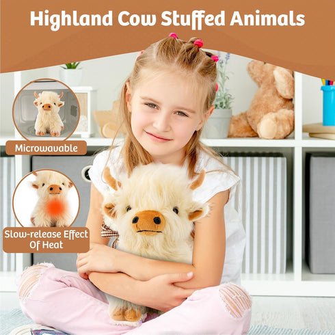 Marysun Cozy 9.8in, 1.65lb Microwavable Highland Cow Stuffed Animal - Weighted Stuffed Animal Plush, Heating Pad, Gift