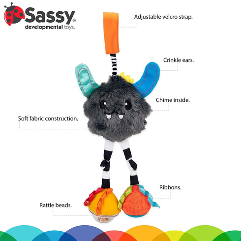 Sassy Confetti Yeti Chime Toy, Hanging Developmental Attachable Toy for Ages 0+ Months
