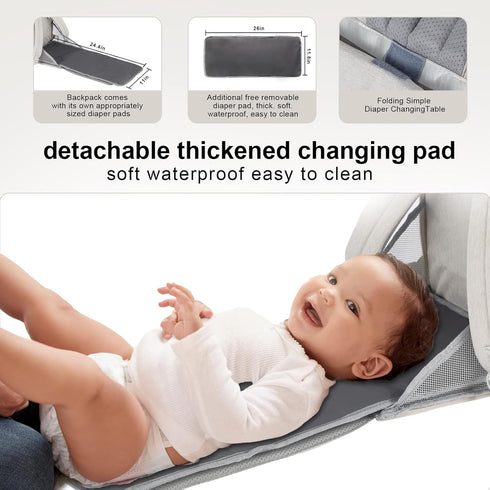 OMBRAT Backpack, Backpack, Diaper Bag with Diaper Changing Table Foldable Diaper Pad, Lightweight Large Capacity