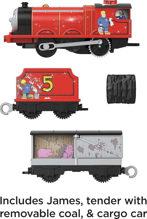 Thomas & Friends Motorized Talking James Engine Toy Train with Sounds, Phrases & Coal Car for Kids Ages 3+